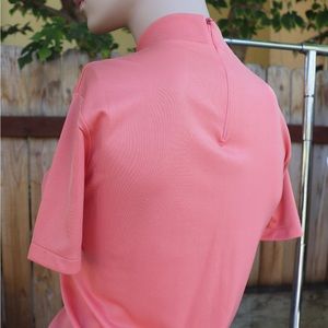 Vintage Peach Polyester Zip Back Top Short Sleeve Shirt Blouse
